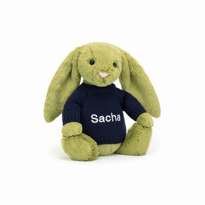 Jellycat Bashful Moss Konijn with Navy Jumper | MU7541230